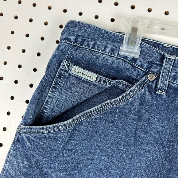 Calvin Klein Carpenter Blue Jean Shorts Size 38 90s Vintage Hip Hop Skater Y2K‎ - Picture 6 of 8